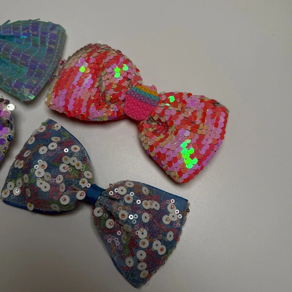 Kids Sequin Bow Hair‎ Clips Pop It Strawberry Design Set of 4